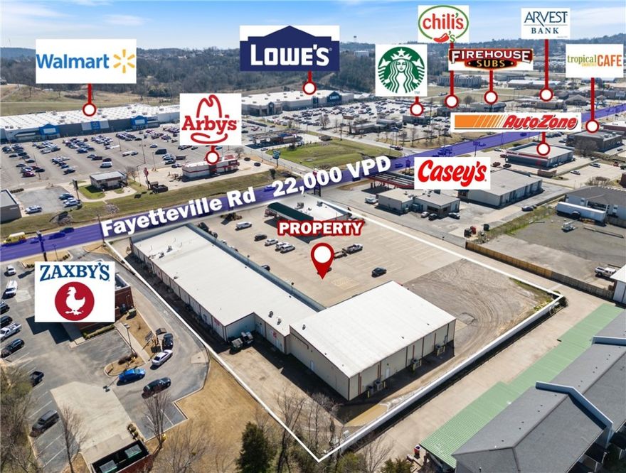 Prime commercial retail investment opportunity located directly across from a Walmart Supercenter and less than half a mile from I-40, ensuring high visibility and accessibility. The property features 12 units, with 10 currently leased. Tenants include Little Caesars Pizza, T-Mobile, La Fiesta Restaurant, State Farm, and more. Offering ample parking for tenants and visitors, the property also boasts excellent signage opportunities with two monument signs. Positioned on Fayetteville Rd., which sees approx. 22,000 VPD, this location benefits from strong traffic exposure. Surrounded by major retailers like Walmart, Lowe's, Arby's, Casey's General Store, Zaxby's, Verizon, Starbucks, and more, this commercial asset presents an excellent investment opportunity in a growing area.