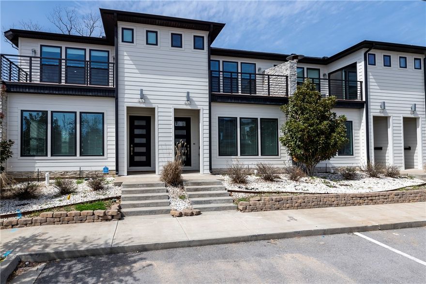 Location! Location! Location! Enjoy living in downtown Bentonville near award-winning restaurants, fun pubs, amazing shopping, and wonderful galleries. These two-story townhomes look like they came out of Better Homes & Gardens magazine. You will love the kitchen with upgraded appliances and a large pantry. It's open to the living area which has high ceilings and big windows. Upstairs you will find the primary suite with a walk-in closet, office nook, large tiled shower, and private morning porch. The District Townhomes also have a common outdoor space with a firepit, outdoor dining area, and grill. Pictures are from the townhome next door which is the same layout. Finishes will be different. Tenant moves out end of the month.