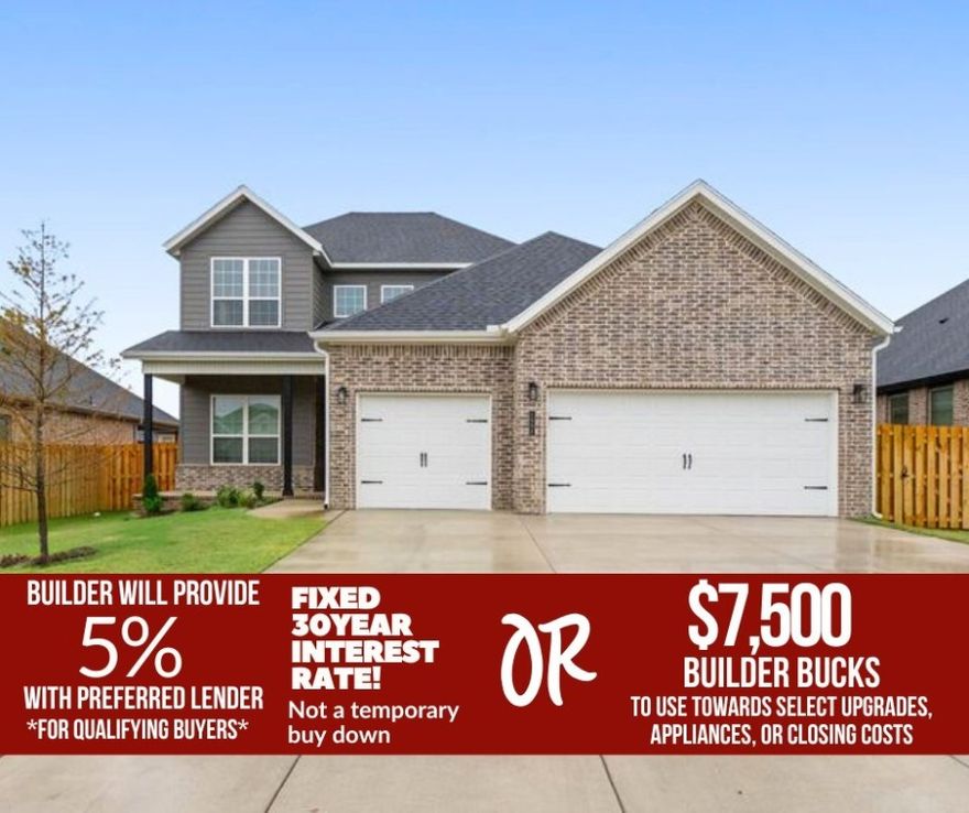 Located in the Yorktown Subdivision of Pea Ridge, the Willow plan offers an impressive 2,285 sq ft two-story home featuring a dedicated office, and a spacious 3-car garage. Step inside to discover soaring 10-foot ceilings throughout the first floor, creating an open and airy atmosphere. The gourmet kitchen is equipped with a professional-style gas cooktop and an exterior-vented hood. Luxurious bathrooms feature tile that extends all the way to the ceiling, offering a sophisticated and easy-to-maintain finish. Thoughtful design elements include a mudroom conveniently located off the garage and next to the utility room, as well as a carpeted staircase to the second floor. Enjoy outdoor living on the covered front porch or relax on the covered back patio overlooking the privacy-fenced backyard.For a limited time rates starting at 5% with preferred lender for qualifying buyers OR $7,500 in builder bucks. For access to see all the homes stop by the model home at 1602 Christman St. or tour open houses every Sunday 1-4.