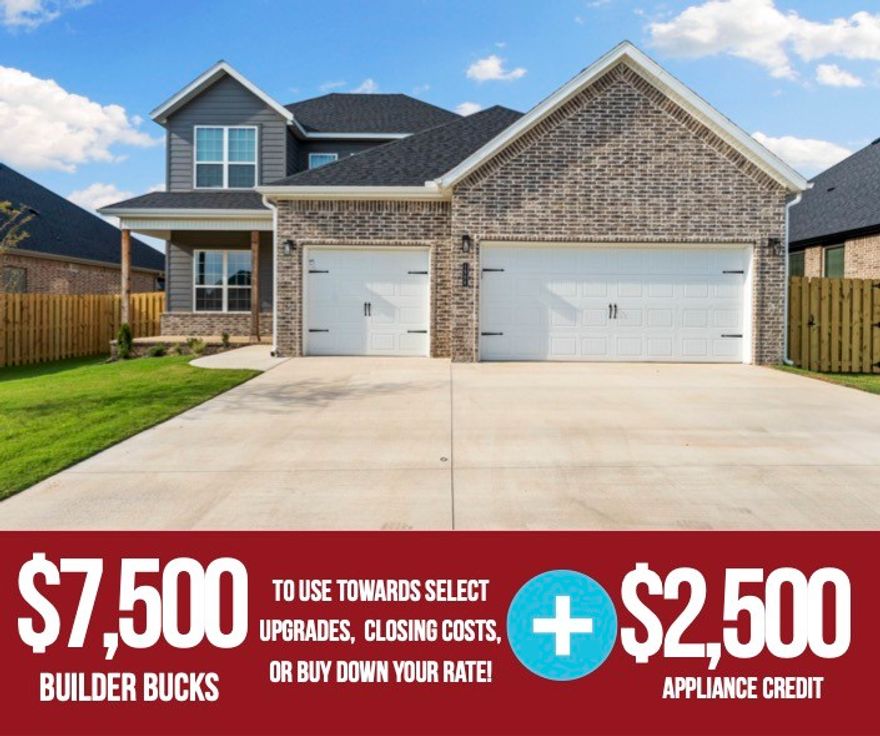 The Willow plan offers an impressive 2,285 sq ft two-story home featuring a dedicated office, and a spacious 3-car garage. Step inside to discover soaring 10-foot ceilings throughout the first floor, creating an open and airy atmosphere. The gourmet kitchen is equipped with a professional-style gas cooktop and an exterior-vented hood. Luxurious bathrooms feature tile that extends all the way to the ceiling, offering a sophisticated and easy-to-maintain finish. Thoughtful design elements include a mudroom conveniently located off the garage and next to the utility room, as well as a carpeted staircase to the second floor. Enjoy outdoor living on the covered front porch or relax on the covered back patio overlooking the privacy-fenced backyard. For a limited time, Lower your interest rate with $7,500 from the builder + $2,500 appliance allowance + up to 4k in closing costs from select lenders. For a total of up to 14K with lender incentives. Fence, blinds, and gutters are all included.