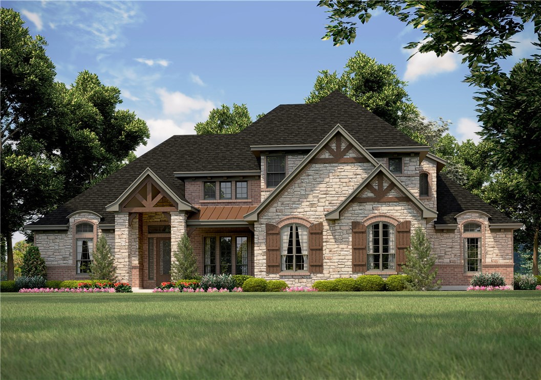 The Alexandria boasts a gorgeous entry that opens up to a breathtaking study with large windows and wood floors. The huge family room looks out onto the covered patio, while the adjacent kitchen and breakfast room invite you right in. The owner's retreat is practically its own wing, with a private bath and huge walk-in closet. The second and third bedrooms are located behind the kitchen, while the fourth bedroom is upstairs along with the game room and another full bath.