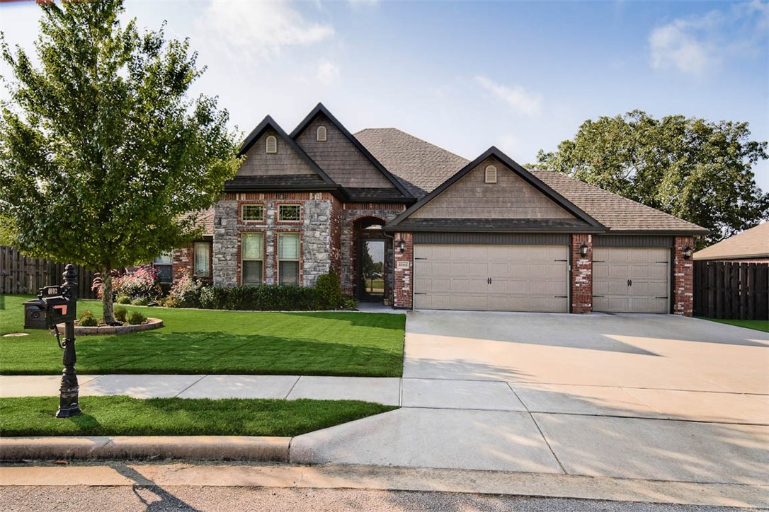 Stunning one level home in desirable Northwest Arkansas Liberty Bell neighborhood. Beautiful open concept, light, airy with massive windows everywhere and lovely landscaped yard with a gorgeous pool and covered patio with fireplace wired for outdoor TV, cable, sound. Wonderful outdoor living space. Tons of custom cabinetry, central vac, Two miles to shopping and restaurants. Split floor plan. Gorgeous hand scraped wood flooring. Upgraded appliances. Large granite island/breakfast bar. Mud room. Energery efficient. Community pool and clubhouse.
