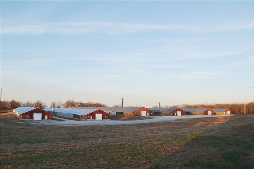 Perfect setting for this 6 house broiler farm on 66 acres with incredibly beautiful 2530 sq ft home. 46 x 520 fully updated Poultry houses are less than 5 years old. Natural gas. Rural water. Home is 3 bedroom 2.5 bath with large bonus room. Private setting but close to town on pavement road. A must see.