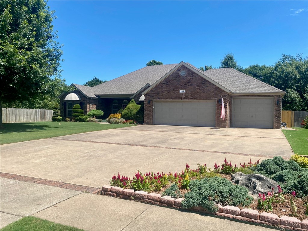 Set on a beautifully landscaped .54-acre lot with views of Stonebridge Golf Course, this one-level home blends luxury and functionality. Inside, enjoy the huge eat-in kitchen with granite countertops, vaulted ceilings, and spacious rooms. The master suite invites with a door to a covered patio, an updated bathroom with quartz countertops, and a large master walk-in closet. Recent upgrades include a newer roof (2019), blown-in attic insulation, a new HVAC condenser (2021), and new toilets throughout. The three-car garage features a heated/cooled office, and the fenced backyard offers a 12'x15' brick workshop, perfect for storage. Don't miss this opportunity to live in this coveted golf neighborhood.