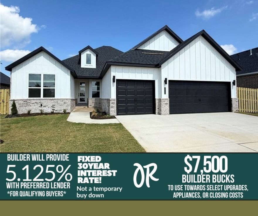 Concord offers the perfect opportunity to find your ideal home. This well-maintained and scenic neighborhood combines affordability with a welcoming atmosphere, making it an excellent choice for a variety of lifestyles.Welcome to the Birch Plan—a thoughtfully designed 2,275 sq ft single-story home. Inside, you’ll find a spacious kitchen with quartz countertops, floating shelves, and an open-concept living and dining area. The inviting living room features a cozy electric fireplace, while luxury vinyl plank flooring adds warmth and durability throughout the main living spaces. The primary suite offers a spa-like retreat with a walk-in shower, relaxing soaker tub, and a massive walk-in closet. At the front of the home there are three bedrooms and one bathroom. A large utility room and pantry add convenience, while the covered back patio and fenced backyard create an ideal space for outdoor enjoyment.Completing the home is a three-car garage, providing ample parking and​​‌​​​​‌​‌​​​‌‌​​​‌‌‌​​‌​​‌‌​​​​ storage.