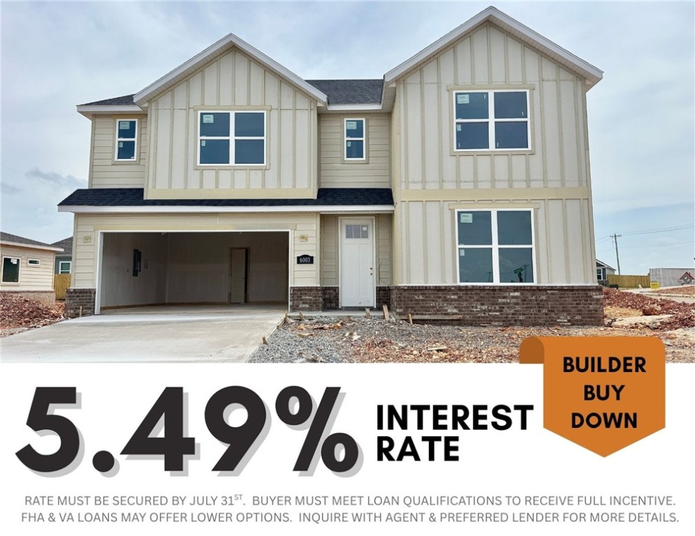 5.49% INTEREST RATE/BUILDER BUY DOWN & fence, blinds and gutters included! Discover your dream home in the sought-after Osage Hills neighborhood. Delta plan with garage on the left and North facing! 9 ft ceilings, linear electric fireplace in the living room, LVP flooring throughout the main living areas and primary bedroom, quartz countertops and more. Chef's kitchen boasting frigidaire stainless steel appliances, gas range, pantry, quartz countertops, bar pull handles, large island and gorgeous backsplash. Luxurious primary bedroom features abundant natural light, while the spa-like primary bathroom offers a walk-in shower, tub, double sinks, and spacious walk-in closets. Additional features include a study on the main level, two large secondary bedrooms upstairs and a separate laundry room. Nestled on a generous lot with covered patio that overlooks the serene sodded, fully fenced backyard. Sturdy concrete siding & brick! Model home located at 6008 SW Coywolf St- Lot 122.