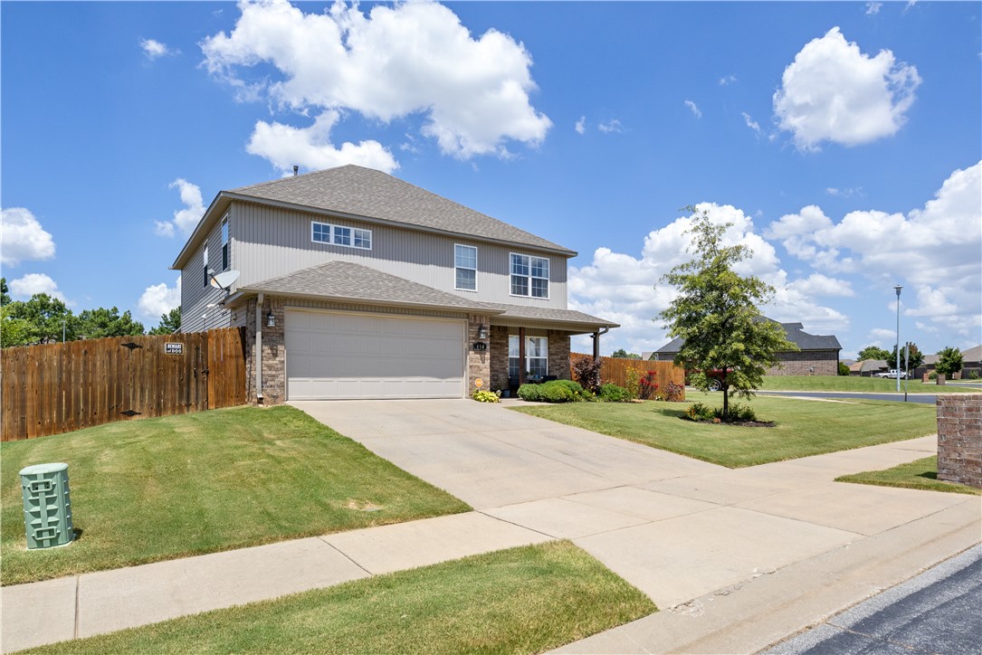 Corner lot Beauty within steps of Elementary School! This inviting 4 bedroom 3 bath home in Lakewood Crossing is the perfect spot for any buyer. The beautifully landscaped yard welcomes you as you arrive home. Entering the front door you will find an open living area for entertaining. The eat-in kitchen features granite counter tops and a gas oven for all those family gatherings. The primary suite is downstairs and holds two walk-in closets. Upstairs is a huge family room for movie nights or just gathering with family and friends. The homes has three bedrooms upstairs and two full bathrooms, room for everyone! The backyard is fully fenced and has a patio area for the grill. You are steps from Darr elementary. The community features a pool and play area. Set an appointment today to see this wonderful home
