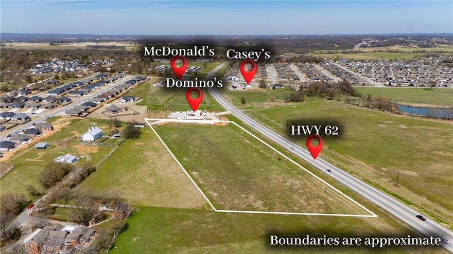 High-Visibility Development Opportunity on Highway 62. This prime commercial acreage in Prairie Grove, Arkansas, offers an unmatched opportunity in one of Northwest Arkansas’s most aggressive growth corridors. Positioned along high-traffic Highway 62, the property features flexible lot sizing for subdivides, ideal for businesses requiring 0.5 to 1.5-acre footprints such as automated car washes, oil change centers, and fast-food franchises. The site is fueled by a massive residential surge, with future development plans already beginning on the east side of Heritage Parkway to add even more development options in the future. With Prairie Grove’s population projected to clear the 10,000-resident mark by 2027, demand for local services and restaurants is at an all-time high. This site offers level topography and ready access to recently expanded city utilities.  Investors please note Tract A (4.0 +/- acres) is also available at MLS # 1340432.