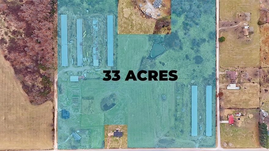 Exciting development opportunity in a prime location! This 33-acre parcel, conveniently located just minutes away from Hwy 102 and Grimsley Jr High, comes with city utilities already on site and offers easy connection to the sewer system. Uniquely accessible, the land is bordered by three roads, simplifying development logistics. Along with its substantial development potential, the property features a single-family home, an oversized insulated shop, and six poultry barns. Also listed as Residential MLS# 1284755
