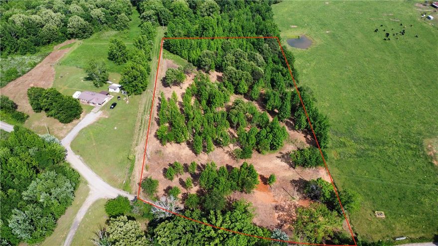 +/- 5.33 acres of flat, buildable land located on Camp Newell Road in Ozark, AR, within the community of Jethro. The property is situated less than one mile from the Ozark National Forest and approximately one mile from public access to the Mulberry River (about 950 yards away as the crow flies). Utilities include a power meter and city water available at the road. A gas line runs through the property, with approximately 1.78 acres located between the road and the gas line easement. A small pond is located at the east end of the property.