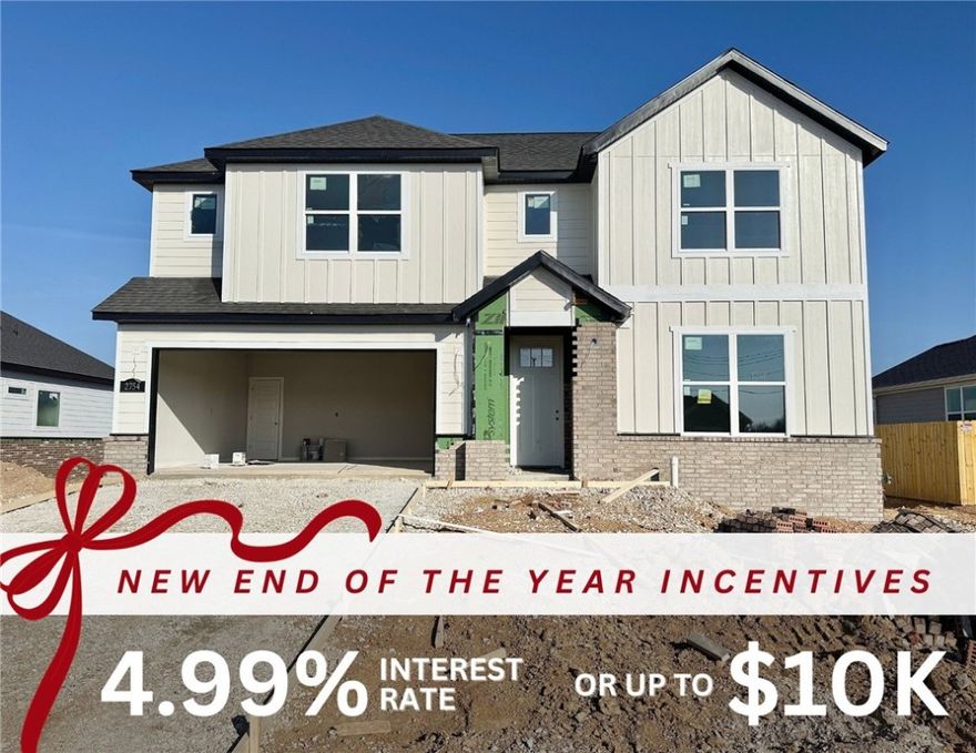 Fence, blinds and gutters included! Discover your dream home in the new neighborhood- Jacob's Crossing. Murphy plan with garage on the left and South facing! 9 ft ceilings, linear electric fireplace, LVP flooring throughout the main areas and primary bedroom, quartz countertops and more. Chef's kitchen boasting frigidaire stainless steel appliances, gas range, pantry, quartz countertops, bar pull handles, large island and gorgeous backsplash. Luxurious primary bedroom features abundant natural light, while the spa-like primary bathroom offers a walk-in shower, tub, double sinks and spacious walk-in closets. Additional features include a formal dining/study, three large secondary bedrooms upstairs and a functional laundry room. Nestled on a generous lot with covered patio that overlooks the serene sodded, fully fenced backyard. Sturdy concrete siding! Model home located at 3631 Tranquility St- Lot 1.