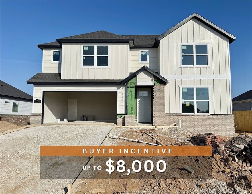 Fence, blinds and gutters included! Discover your dream home in the new neighborhood- Jacob's Crossing. Murphy plan with garage on the left and South facing! 9 ft ceilings, linear electric fireplace, LVP flooring throughout the main areas and primary bedroom, quartz countertops and more. Chef's kitchen boasting frigidaire stainless steel appliances, gas range, pantry, quartz countertops, bar pull handles, large island and gorgeous backsplash. Luxurious primary bedroom features abundant natural light, while the spa-like primary bathroom offers a walk-in shower, tub, double sinks and spacious walk-in closets. Additional features include a formal dining/study, three large secondary bedrooms upstairs and a functional laundry room. Nestled on a generous lot with covered patio that overlooks the serene sodded, fully fenced backyard. Sturdy concrete siding! Model home located at 3631 Tranquility St- Lot 1.