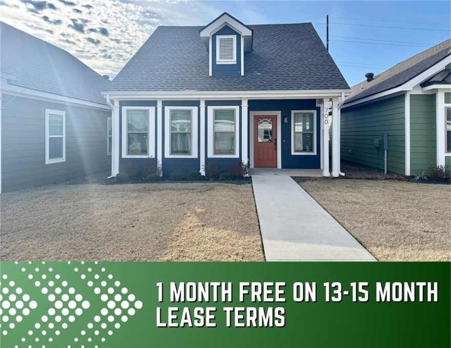 1 MONTH FREE on 13-15 month lease terms! Unbeatable location near Crystal Bridges Museum, the Alice Walton School of Medicine, Downtown Bentonville & Walmart’s new campus. Enjoy a vibrant community with top-tier amenities, including a clubhouse, pool, pickleball court, dog park, yard maintenance & access to the countries top premier mountain biking trails. Leopold floor plan boasts LVP flooring, crown molding, blinds, ample storage & quality throughout. The living room & dining area offer a seamless open floor plan, perfect for entertaining, with abundant natural light & smooth flow into the chef’s kitchen. Chef’s kitchen features 3cm granite countertops, Frigidaire stainless steel appliances, refrigerator, a pantry, tons of storage & abundant natural light. Spacious primary suite includes a perfect ensuite bathroom with walk-in tile shower, double sinks, & large walk-in closet. Patio perfect for entertaining! Oversized garage with ample storage.