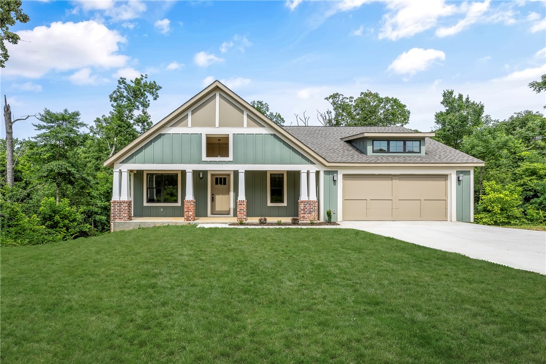 Brand new thoughtfully designed Craftsman style home with full finished walk-out basement. Open floor plan, 3 bedrooms, 2.5 baths, cathedral ceilings, & large windows that seamlessly connect the living, dining, & kitchen areas. Timeless architecture & functionality on a extra wide (94’) lot tucked away in a west side neighborhood in popular Bella Vista Highlands. Walking distance to Tiree Park & boat launch on Loch LoMond, close to Branchwood Rec Center, Highlands Golf Course & Pub, & minutes to the I-49 Bi-Pass offering quick access to the Walmart Campus and all amenities of NW Arkansas. Beautiful kitchen w/large island, abundant cabinets & quartz tops. Family room offers a cozy fireplace and opens out to a large deck. Primary suite w/luxury bath & generous walk-in closet. Convenient walk-thru laundry room & a private den. Basement offers 2 additional bedrooms, full bath, 2nd family room, bar area, & two finished stg rooms. Poured concrete foundation w/brick accents, Hardie siding, 2 HVAC systems, sodded yard.