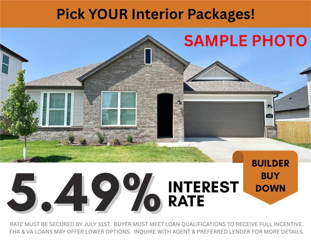 5.49% INTEREST RATE/BUILDER BUY DOWN & fence, blinds and gutters included! Discover your dream home in the sought-after Osage Hills neighborhood. Select your interior packages! Arkansas plan with garage on the right and South facing! 10 ft ceilings in the living/kitchen area, linear electric fireplace, 1 level, LVP flooring throughout the main living areas and primary bedroom, quartz countertops and more. Chef's kitchen boasting frigidaire stainless steel appliances, gas range, pantry, quartz countertops, bar pull handles, large island and gorgeous backsplash. Luxurious primary bedroom features abundant natural light, while the spa-like primary bathroom offers a walk-in shower, double sinks, and spacious walk-in closets. Additional features include two large secondary bedrooms and a separate laundry room. Nestled on a generous lot with covered patio that overlooks the serene sodded, fully fenced backyard. Sturdy concrete siding! Model home located at 6008 SW Coywolf St- Lot 122.
