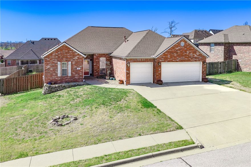 Welcome home to this charming 4-bedroom, 2.5-bath brick traditional nestled in Centerton's Sienna at Coopers Farm community! With 1,918 sq ft, a 3-car garage, and a smart split floor plan, this home truly checks every box. The kitchen features granite counters and an eat-in layout, while the family room fireplace adds warmth and character. Enjoy outdoor living on the covered patio and deck, all within a wood-fenced backyard. Community amenities include a pool, clubhouse, and exercise room — perfect for an active lifestyle. Zoned for Bentonville Schools and just minutes from Walmart Home Office and the vibrant shops, restaurants, and culture of Downtown Bentonville, this location is hard to beat. Priced at $375,000 — don't miss this one!