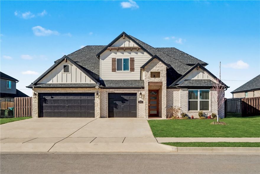 Welcome to a refined luxury home in the sought-after Tuscany community. This inviting home features soaring ceilings and an open-concept layout filled with natural light. The well-appointed kitchen with leathered granite countertops flows seamlessly into the living areas. The main level includes a primary suite with a spa-inspired bathroom, a second en suite bedroom, and a convenient half-bath for guests. Upstairs offers two additional bedrooms, a full bathroom, and a versatile bonus room. Enjoy outdoor living in the private backyard with a cozy fireplace. Residents also have access to resort-style community amenities, all while being minutes from the Walmart Global Campus. This home offers the perfect blend of luxury, location, and lifestyle in one of the fastest-growing areas of Northwest Arkansas.