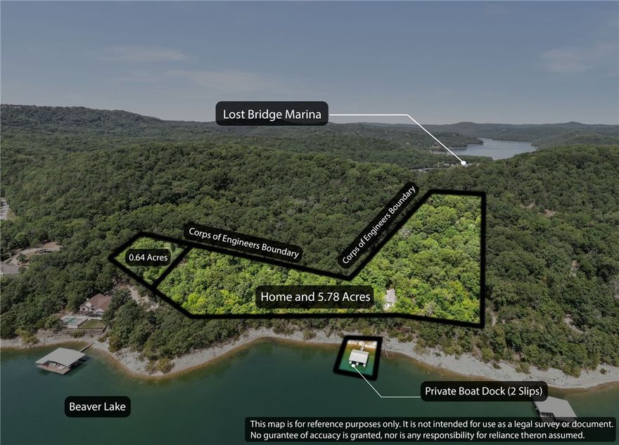 Located on a serene, private stretch of Beaver Lake, this property boasts an impressive 739 feet of prime lake frontage (in a Corp Low Density Zoned area). The 6.42 acres give opportunity for prime development or complete privacy.  The charming Lakefront Retreat on Beaver Lake in this 3-bedroom,3-bathroom home with a spacious loft that offers an unparalleled opportunity for lakefront living.  Step inside to discover a bright and airy open floor plan, featuring a cozy living area with vaulted ceilings, a stone fireplace, and large windows that bring the beauty of the outdoors in. The main level includes 3 bedrooms and 2 baths while the upstairs loft also includes a large closet and full bathroom. A highlight of this property is its two-slip private dock, offering easy access for your boat, kayaks, or any water activities you desire. The loft provides additional flexible space, perfect for a home office, game room, or extra guest area. Don’t miss out on this rare opportunity to own a slice of paradise on Beaver Lake!