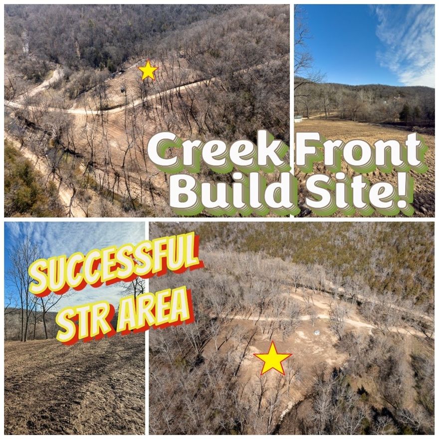 Investor Alert - Creekfront Acreage with NO RESTRICTIONS Near Major Attractions! Even room for multiple units. 3 cleared acres with beautiful creek frontage, located near Table Rock Lake, Cricket Creek Marina and minutes from Thunder Ridge Arena and Top of the Rock. This property is perfectly positioned for short-term rental cabins, vacation retreats, or a mini resort. This area is already known for strong rental demand from lake visitors, concertgoers, and outdoor enthusiasts, giving investors the opportunity to capitalize on consistent tourism traffic. The land is cleared and ready for development, allowing you to build your dream cabin(s), in the woods or take advantage of available build options to get your project started quickly. See Photos and Documents for details on some options. Whether you're looking to launch a vacation rental, expand your STR portfolio, or secure land in a rapidly growing recreational area, this scenic creekfront property offers the flexibility and location investors are searching for.