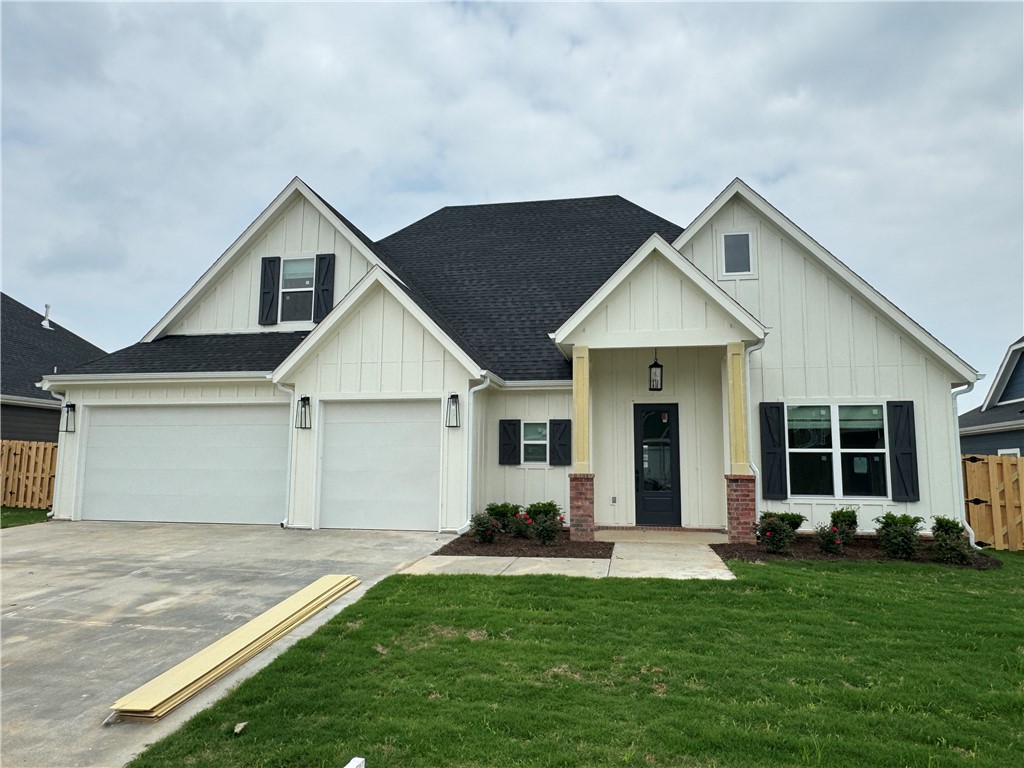 Another quality new construction home is available in the desired Crescent View Subdivision! This home boasts 4 bedrooms, 3.5 bathrooms, bonus room, 3 car garage, lots of built-ins, and a great layout. Kitchen is equipped with gas cooktop, built-in oven & microwave, large island with waterfall granite, & eat-in dining area that is all open to the living room. Downstairs has the office, primary suite, and half bath. Bedrooms 2-4, bonus room and two full bathrooms are all upstairs. Enjoy grilling or hanging out on the covered back patio. Located steps from Janie Darr Elementary and the new Mt Hebron Park. Subdivision is close to XNA, I-49, shopping, dining, and entertainment.