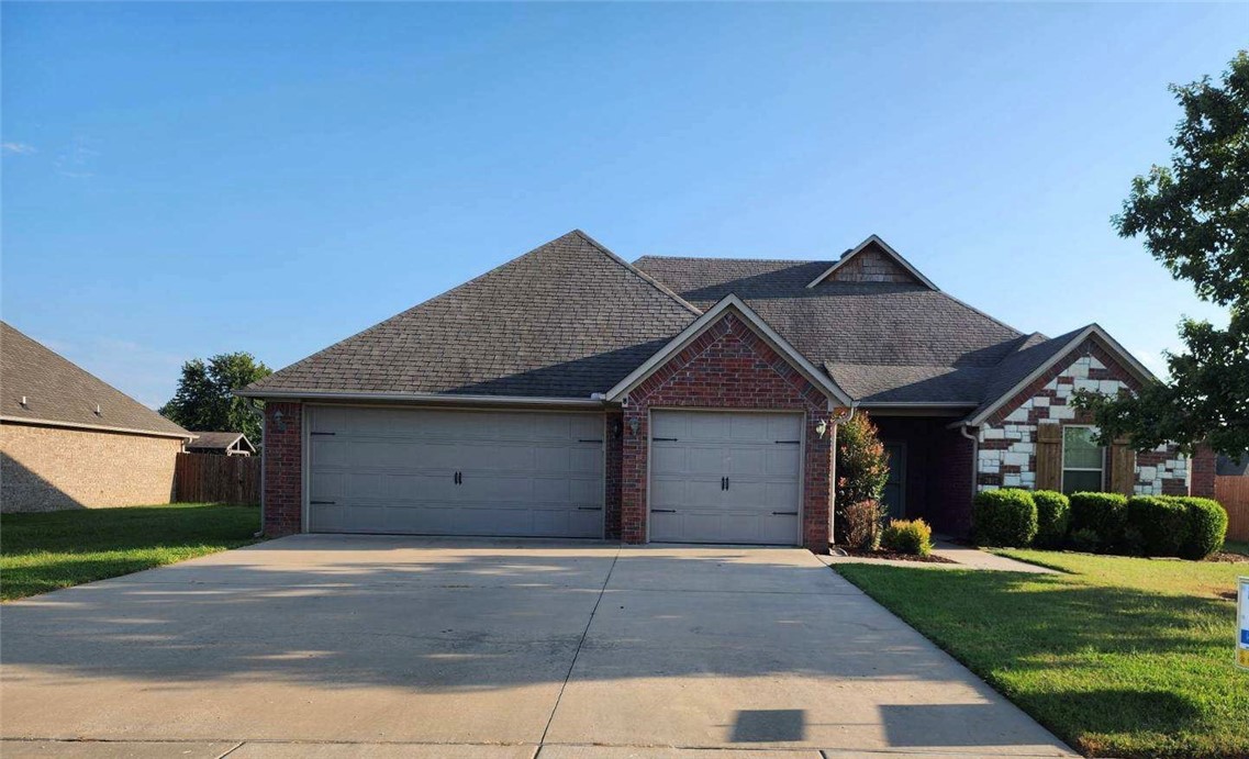 Beautiful well-maintained home in Cornerstone Sub within Bentonville School Dist. 4 bed/3 bath/3 car garage. Exquisite master bath, granite, large chef's kitchen w/island, gas range, fenced large private back yard with a covered patio. New wood floors and just waiting for you to call it home. Community pool, playground and walking trail. Fresh paint and floors.