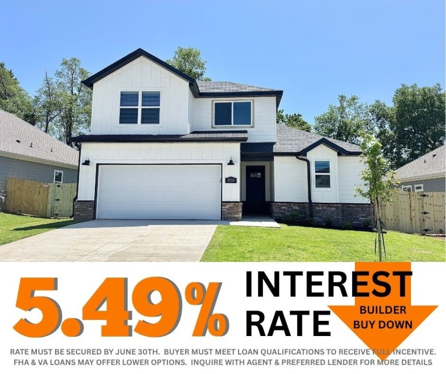 5.49% INTEREST RATE/BUILDER BUY DOWN & fence, blinds and gutters included! Discover your dream home in the new neighborhood- Jacob's Crossing. Aiden plan with garage on the left and West facing! 9 ft ceilings, linear electric fireplace in the living room, LVP flooring throughout the main living areas and primary bedroom, quartz countertops and more. Chef's kitchen boasting frigidaire stainless steel appliances, gas range, pantry, quartz countertops, bar pull handles, tons of counter space and gorgeous backsplash. Luxurious primary bedroom features abundant natural light, while the spa-like primary bathroom offers a walk-in shower, double sinks, and spacious walk-in closets. Additional features include three large secondary bedrooms upstairs and a functional laundry room. Nestled on a generous lot with covered patio that overlooks the serene sodded, fully fenced backyard. Sturdy concrete siding! Model home located at 3631 Tranquility St- Lot 1.