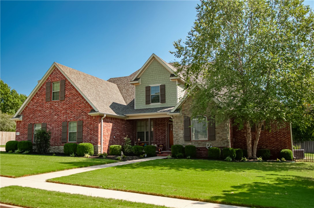 Don’t miss this stunning property! The private & usable 1-acre lot is conveniently located in a secure subdivision, conveniently located about a mile from I-49/Elm Springs exit. The beautiful brick home on which it sits features: 3260 HSF, four spacious bedrooms, sizable flex space, open & split floor plan, terrific guest quarters on main level (as well as primary bedroom), well-appointed finishes, newer flooring in the home, new roof (summer 2025), incredible pool w/heater (2020), and lovely outdoor living space! Pool is 6.5' at deepest, has a chlorine mineral system that is easy to maintain, and the fiberglass surface has a lifetime guarantee. This property checks all the boxes and is waiting for you to call it home!