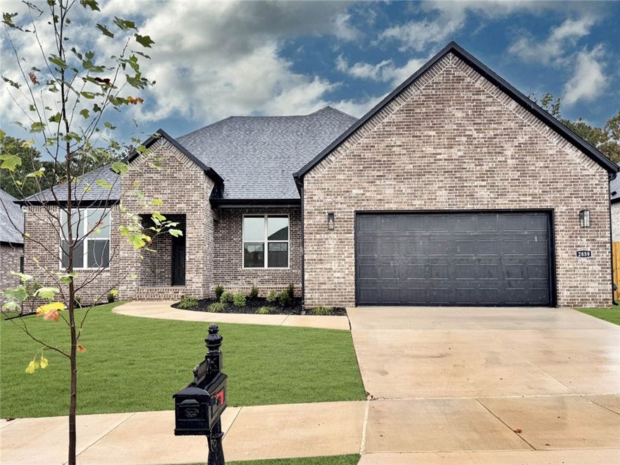 The picturesque Princeton 3 plan in Hughmount, located in Fayetteville, Arkansas! The Princeton 3 plan has 2209 Square feet with 3 bedrooms, 2 baths, and a flex space/study. These brand-new homes boast 4-sided brick.   Upon entering, you will find a spacious living area featuring a gas fireplace with a poplar mantle. The kitchen will have 42-inch cabinets, lovely appliances and quartz countertops and tile backsplash.  The Primary bedroom has a fabulous en suite, dual sinks, with a walk-in shower with tiled walls and a soaking tub!  LVP throughout!  These homes feature LED lighting throughout, and a high efficiency AC with programmable Wi-Fi thermostat. Come find your dream home today! Taxes and Parcel TBD. Garage Door Opener! The Community of Hughmount has a Pool, neighborhood playground and park!! Association fees for management and amenities!