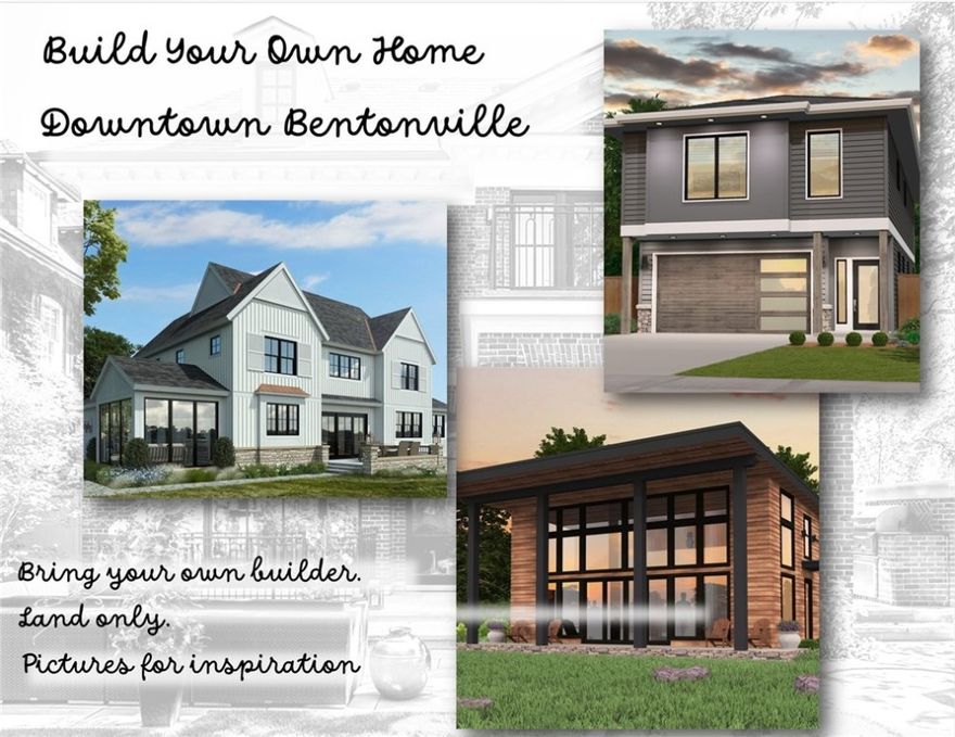 YOUR CUSTOM DREAM HOME AWAITS! Amazing opportunity to not only build on a great flat lot, but to build a home that is able to meet and exceed your every need. With DN-1 (density) zoning in this downtown location, you are able to paint your masterpiece of a home on this canvas in one of the best downtown locations in all of Arkansas.
Be Near schools, a short walk away from downtown Bentonville, home to WORLD FAMOUS restaurants, Coffee shops, and the Billion Dollar Crystal Bridges Museum. While being able to jump onto the Green-way biking trails and go to Walmart's new Home Office Development, bike all the way down to Fayetteville to catch a football game or bike up to Bella Vista and get lost in nature. This property allows you to experience all of NWA! Don't miss out!

Don't want to bother with finding builders? Inquire about the OPTIONAL building contract on this property!