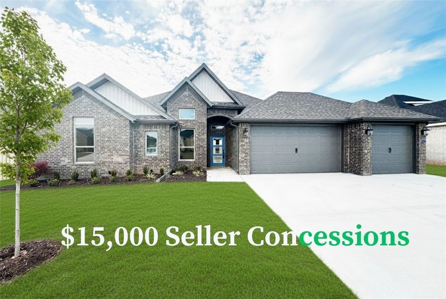 Discover The Wilmont, a thoughtfully designed one-level home located in the sought-after Wellington Hills community in Pea Ridge. With a split floor plan featuring 4 bedrooms and 2 bathrooms, this home offers the perfect layout for growing families or anyone looking to settle into their first home.
The spacious kitchen boasts custom cabinets, granite countertops, and stainless steel appliances—everything you need to cook, gather, and create lasting memories. Enjoy outdoor time in your fenced backyard, relax under the covered patio, and appreciate the added peace of mind with gutters already installed. Taxes are based on land only. Seller is offering $15,000 towards closing cost or a rate buydown. Preferred lender incentives available.