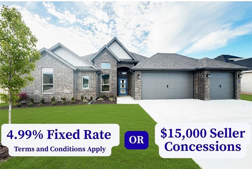 4.99% fixed rate (Terms and Conditions Apply) or $15,000 seller concessions. Discover The Wilmont, a thoughtfully designed one-level home located in the sought-after Wellington Hills community in Pea Ridge. With a split floor plan featuring 4 bedrooms and 2 bathrooms, this home offers the perfect layout for growing families or anyone looking to settle into their first home.
The spacious kitchen boasts custom cabinets, granite countertops, and stainless steel appliances—everything you need to cook, gather, and create lasting memories. Enjoy outdoor time in your fenced backyard, relax under the covered patio, and appreciate the added peace of mind with gutters already installed. Taxes are based on land only. Additionally, incentives from other preferred lenders are available.