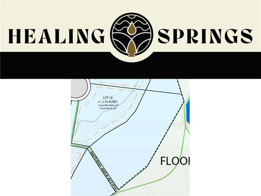 There is absolutely nothing like this neighborhood in all of Northwest Arkansas! Surrounded by natural preserve, gorgeous springs, and the Little Osage Creek, Healing Springs has something for everyone. Do you prefer wooded property overlooking the waterfall or wide open spaces? Maybe a deck built overlooking the creek is your idea of heaven on earth. Whichever you choose, your home built in this unbelievable community will be amazing! All lots have at least 1 buildable acre and some have bonus flood plain acreage. Public electric, gas, and water. Bentonville schools! Choose your own builder to build your dream home! Photos are of entire development including common areas. More information including specifics to this lot, building requirements, and disclosures available. 1.06 acre main lot plus 1.68 acre B lot in flood plain.