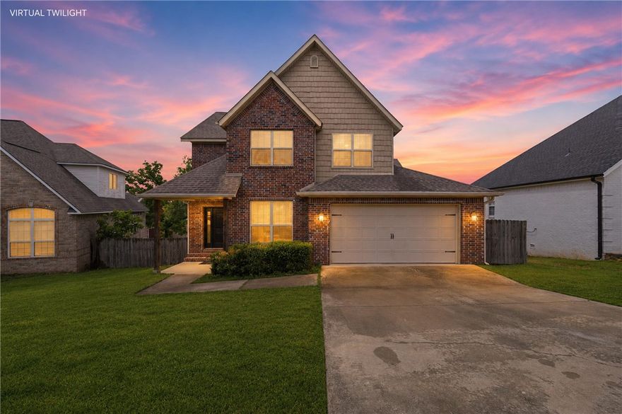 Located in Rogers, AR, this beautifully designed home blends comfort and the sought-after Northwest Arkansas lifestyle. Just minutes from shopping, dining, trails, and all that Pinnacle Hills and the greater Rogers-Bentonville area have to offer. Easy access to I-49 and just a short 10 minute drive to the Walmart Home Office. Inside, you’ll find 4 bedrooms and 2.5 baths with a dedicated office featuring a coffered ceiling and glass doors. The living room impresses with a cathedral ceiling accented by wood beams, creating a warm, open gathering space. The main level includes the private primary suite with a spa-like bath offering a tiled double shower head walk-in shower and jetted tub, a mudroom, a half bath, and laundry. Upstairs offers three additional bedrooms and a full bath, providing ideal separation of space. Step outside to a spacious backyard with a freshly stained deck—perfect for entertaining or relaxing evenings. Zoned to Bentonville Schools.