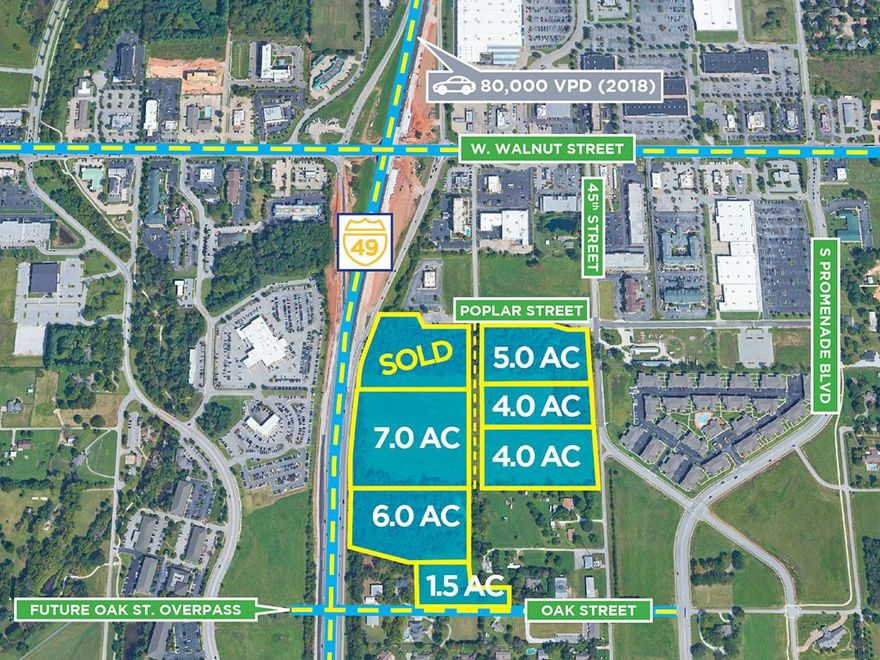 4 acres for sale centrally located between the Pinnacle Hills Promenade and Scottsdale shopping Center, two premier shopping destinations in Northwest Arkansas. W magnolia Street is new open, connecting S Promenade Blvd to S 52nd Street. Property is located in the heartbeat of Rogers and is surrounded by commercial development and multifamily housing. Zoned C-2, C-4 Commercial. See MLS #1156955 for an additional adjacent/surrounding 32 acres available.