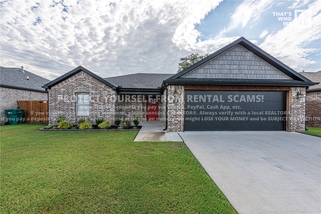 COMING SOON! Avail. approx. 10/29/25! This stunning 3 Bedroom 2 bath home min away from HWY 412, parks, school, & west Springdale! Built in 2020, this all brick home has an Open Floor Plan! From the front covered porch head inside to the spacious entry way w accent wall & living room w vaulted ceiling, beautiful gas log fireplace, built-in shelving & wood look Tile! Dine-in Kitchen feat 3CM granite countertops, stainless steel appliances, farmhouse sink w lots of cabinet space, a center island, large pantry & tile backsplash. Spacious primary bedroom w private ensuite w a double sink vanity, walk-in shower & 2 walk-in closets! Plus two more bedrooms & full bathroom! Enjoy added mudroom cabinetry storage at garage entry just outside your laundry room & cabinetry & clothes rod in laundry room! Fenced backyard w/ large covered patio, wood ceiling details & accent lights! No Cats *Available date may change. Property is tenant occupied - do not disturb the tenant. **Tenant is responsible for all utilities & landscaping