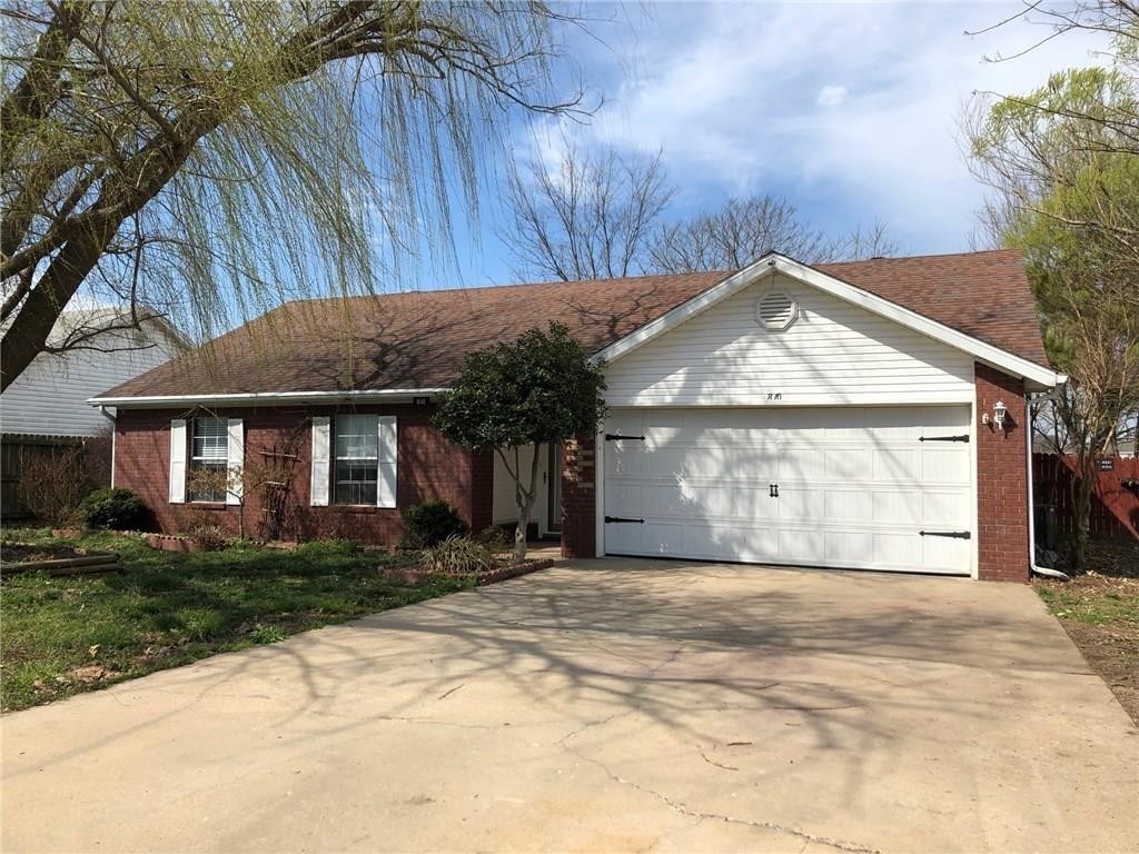 Great home in Centerton. This 3 bedroom 2 bath home has wood style flooring through main living area and carpet in the bedrooms. Kitchen features granite counters, painted cabinets, and includes refrigerator. Large living room with vaulted ceiling. Nice sized fenced back yard.