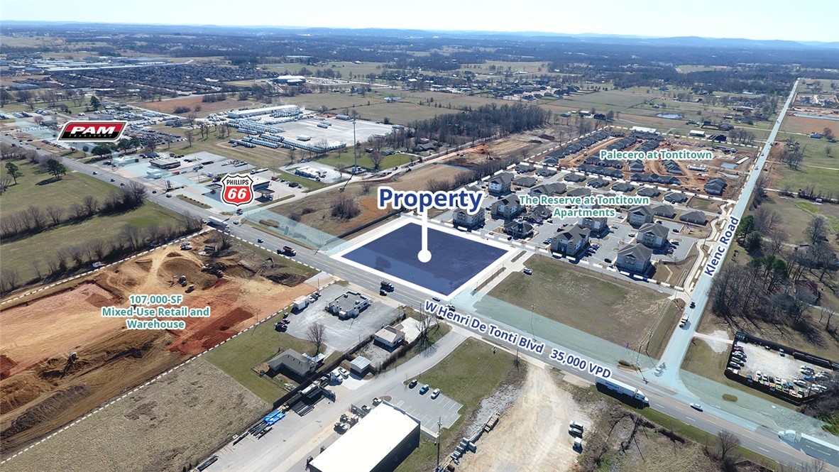 Great opportunity for commercial development in high growth area of Tontitown. Located in a direct path of growth along Highway 412, recently designated as a future interstate of the National Highway System. The property is centrally positioned between the Springdale Northern Bypass (2027 estimated completion) and the Highway 112 expansion project. The property abuts The Reserve of Tontitown apartments and townhomes and is adjacent to a large mixed-use development consisting of retail, multifamily and other projects within the immediate area adding major density to the Highway 412 corridor.
