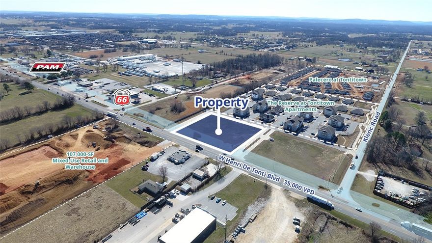 Great opportunity for commercial development in high growth area of Tontitown. Located in a direct path of growth along Highway 412, recently designated as a future interstate of the National Highway System. The property is centrally positioned between the Springdale Northern Bypass (2027 estimated completion) and the Highway 112 expansion project. The property abuts The Reserve of Tontitown apartments and townhomes and is adjacent to a large mixed-use development consisting of retail, multifamily and other projects within the immediate area adding major density to the Highway 412 corridor.