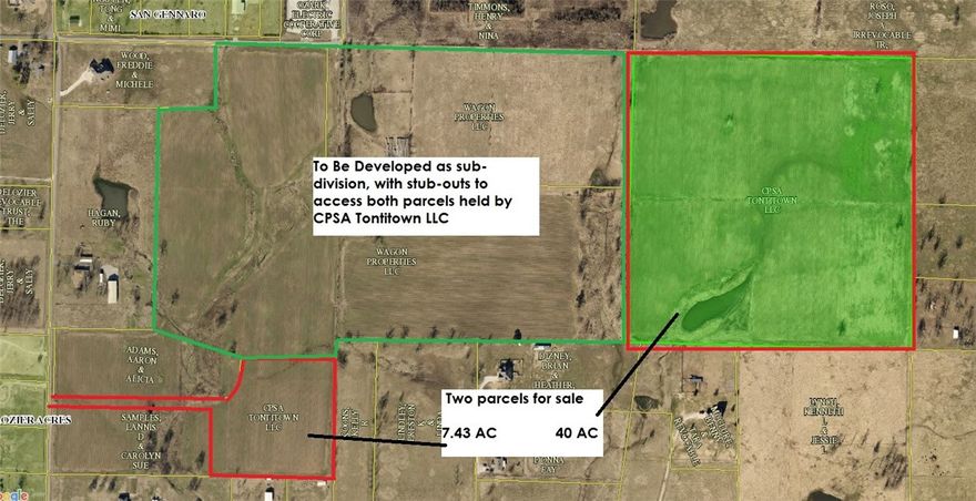 This 40 acres is adjacent to new subdivision development, and sewer and utilities are nearby.  An additional 17 acres with direct access to Pianalto Rd is also avalable.