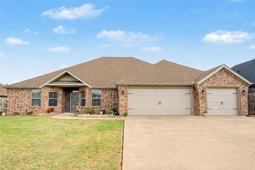 Welcome to a beautifully maintained home in a sought-after Bentonville location, featuring tall ceilings and an open split floor plan. The spacious living room with a cozy fireplace flows seamlessly into the open kitchen, complete with granite countertops, a pantry, and ample cabinet storage options. This home offers a desirable 3-car garage, large bonus room, walk-in closets, and generous attic storage. The brick exterior and energy-efficient windows enhance durability and efficiency. Additional features include an extended covered patio with pergola, new flooring with no carpet, and a utility room accessible from both the primary closet and hallway. Located in a top-rated school district with convenient access to Walmart Home Office, XNA Airport, and nearby bike trails, this home is perfectly positioned. Enjoy community amenities including pickle ball, basketball, and tennis courts. With Centerton utilities and a move-in ready condition, this is an excellent opportunity for buyers seeking a well-maintained home.