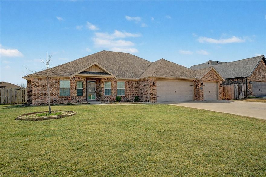 Welcome to a beautifully maintained home in a sought-after Bentonville location, featuring tall ceilings and an open split floor plan. The spacious living room with a cozy fireplace flows seamlessly into the open kitchen, complete with granite countertops, a pantry, and ample cabinet storage options. This home offers a desirable 3-car garage, large bonus room, walk-in closets, and generous attic storage. The brick exterior and energy-efficient windows enhance durability and efficiency. Additional features include an extended covered patio with pergola, new flooring with no carpet, and a utility room accessible from both the primary closet and hallway. Located in a top-rated school district with convenient access to Walmart Home Office, XNA Airport, and nearby bike trails, this home is perfectly positioned. Enjoy community amenities including pickle ball, basketball, and tennis courts. With Centerton utilities and a move-in ready condition, this is an excellent opportunity for buyers seeking a well-maintained home.