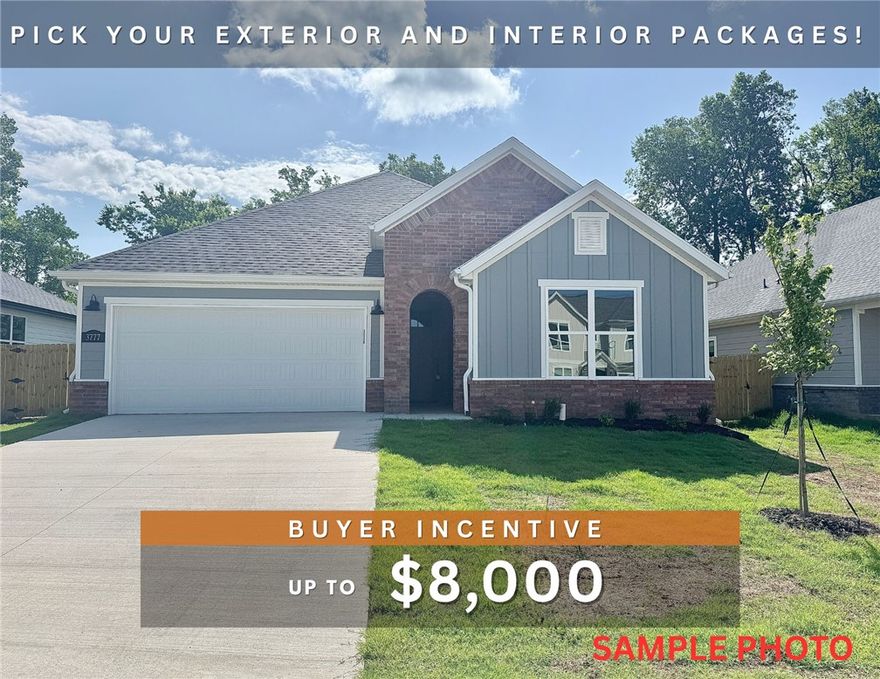 Fence, blinds and gutters included! Discover your dream home in the new neighborhood- Jacob's Crossing. Caden plan with 1 level! 13 ft ceilings in the living and dining, linear electric fireplace, LVP flooring throughout the main living areas & primary bedroom, quartz countertops & more. Chef's kitchen boasting frigidaire stainless steel appliances, gas range, pantry, quartz countertops, bar pull handles, large island & gorgeous backsplash. Luxurious primary bedroom features abundant natural light, while the spa-like primary bathroom offers a walk-in shower, double sinks, tub & spacious walk-in closets. Additional features include two large secondary bedrooms & a functional laundry room. Nestled on a generous lot with covered patio that overlooks the serene sodded, fully fenced backyard, creating an exceptional living experience. Sturdy concrete siding! Model home located at 3631 Tranquility St- Lot 1.