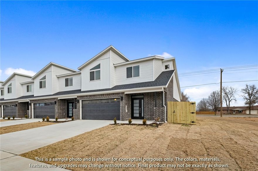 Welcome to Crystal Cove, where modern design meets everyday comfort in this beautifully crafted 3-bedroom, 2.5-bath townhome by Sunrise Homes. This ~1,582 sqft layout features a desirable primary suite on the main level, offering both convenience and privacy. The open-concept living space is highlighted by a soaring vaulted ceiling and large Clerestory Windows bringing in natural light for a bright, airy feel throughout. Also featuring a sleek electric fireplace, creating an inviting atmosphere. The kitchen flows seamlessly into the dining and living areas, perfect for entertaining. Upstairs includes two additional bedrooms, a full bath, and a loft-style hallway overlooking the main living area. Enjoy outdoor living with a covered back patio and private backyard. Low-maintenance living with thoughtful design throughout makes this home ideal for a variety of lifestyles.  Builder’s credit of $3,000 and Lenders Credit Up To $5,000 with Preferred Lender.