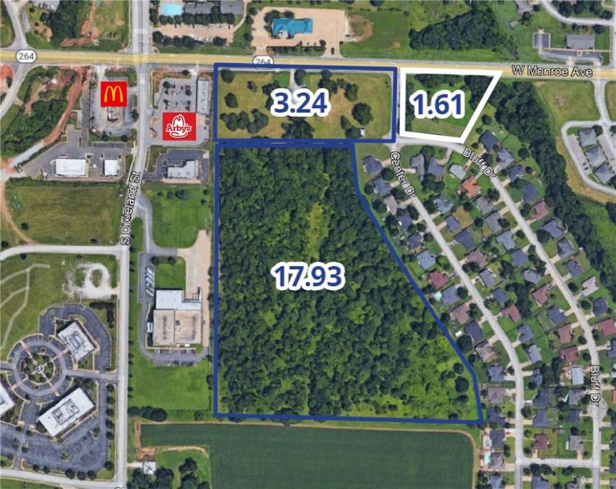 C-2 ZONED PARCEL OFFERING ENDLESS POSSIBILITIES NEAR I-49 & JB HUNT HQ
Versatile C-2 zoning allows for a wide range of commercial uses on this 1.61 acre parcel.
• Great retail outparcel ready to develop in a low retail vacancy area of Northwest Arkansas
• High Visibility & Traffic: 26,000+ VPD along W Monroe Ave.
• Ready for Development: Water & sewer on site (Springdale Utilities).
• Exceptional Access: 400’ of frontage on W Monroe, just 730’ from I-49 (exit 78) and access from Center Drive on the west side.
• Strategic Location: Adjacent to JB Hunt HQ, near major employers and residential growth.

Maximize your exposure and development potential in one of Northwest Arkansas’ most connected commercial corridors.
**Also see related MLS #'s: 1329508 and 1329509