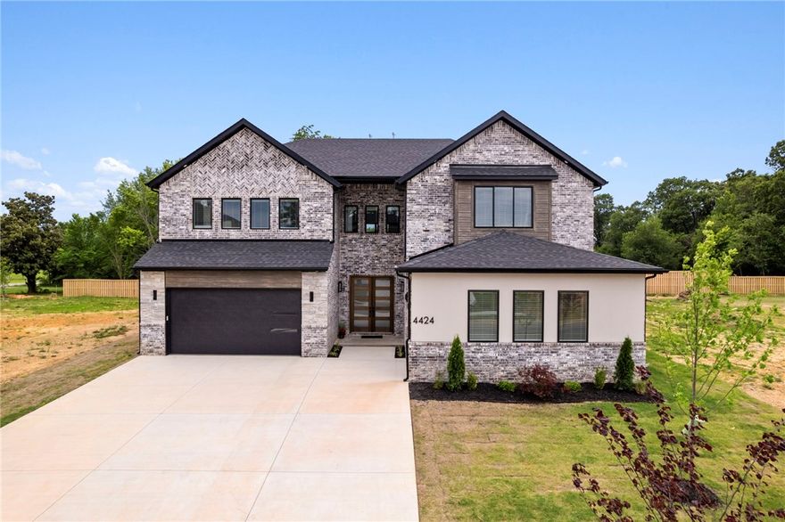 Welcome to this gorgeous new construction home in Bentonville right across the street from a highly desired elementary school. Fence to be installed soon. This contemporary home offers all the space you could desire! Five large bedrooms, Five and half bathrooms, plus a separate office, plus a media/bonus room.  The soaring ceilings in the living area make the home feel grand. The modern stairs create quite the view from the top! Chef inspired custom kitchen open to the living area and large dining room overlooking the back yard. The yard is perfect to install a pool. Make it your own with some vision! Downstairs you have your master bedroom, a guest bedroom, and your private office. Upstairs you have 3 additional bedrooms plus a media room! This subdivision is located outside of Scissortail with minimal HOA fees, Soaring at Scissortail community. Elevated contemporary interior finishes throughout that is sure to WOW you! Schedule your showing today. Located near Pinnacle area, Promenade shopping, & restaurants!