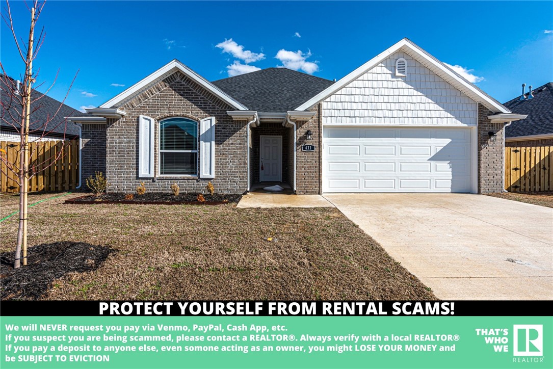 AVAILABLE NOW! Check out this BRAND NEW 3 bedrm 2 bathrm home located less than 10 min away from parks, trails, Downtown Bentonville, and Walmart HQ! This new construction home features a light & airy semi-open concept floor plan featuring luxury vinyl plank flooring throughout main living space, a spacious living room, and gas log fireplace! Flow into the U-shaped kitchen with white cabinetry, granite counters, tiled backsplash, center island, pantry, and stainless steel refrigerator, range, dishwasher, and microwave! Large primary bedroom with tray ceiling & crown molding detail and private ensuite featuring double sink vanity, separate jacuzzi tub, shower, and walk-in closet! Head outside to the covered patio perfect for enjoying the upcoming summer months in the
privacy of the fenced-in yard! Home also includes washer & dryer! **Tenant is responsible for all utilities and lawn care/maintenance ***McNaughton Real Estate marketing & applications only, management and lease provided by another party.