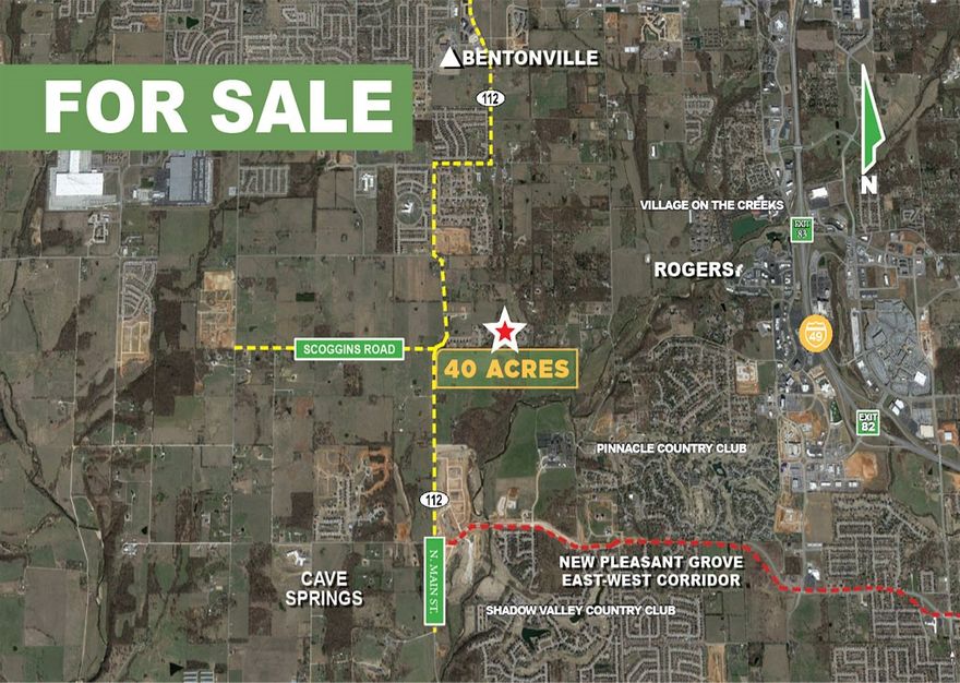 Commercially-zoned property at the intersection of three cities, Bentonville, Rogers, and Cave Springs