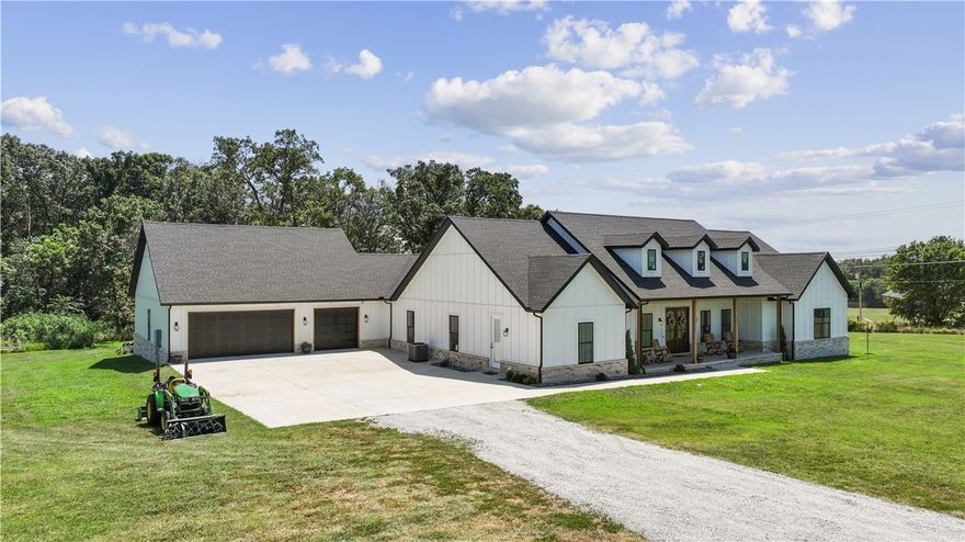 Farm Style Dream Home! Lovely front porch to relax. Open plan with all you could want! Primary bedroom with huge closest and bath. Second large bedroom with it's own bath. Two bedrooms with a shared jack n jill bath, on the opposite side of the home. HUGE game room/ media room/ office, BIG walk in pantry and luxury laundry space with work area, and sink. Storage galore! THIS GARAGE THOUGH! WOW! This garage holds 6 vehicles! AH-Mazing! The back patio is accessable from many exterior wood doors. Designed for a pool, the half bath has a door from the patio. You just have to see this one for yourself!