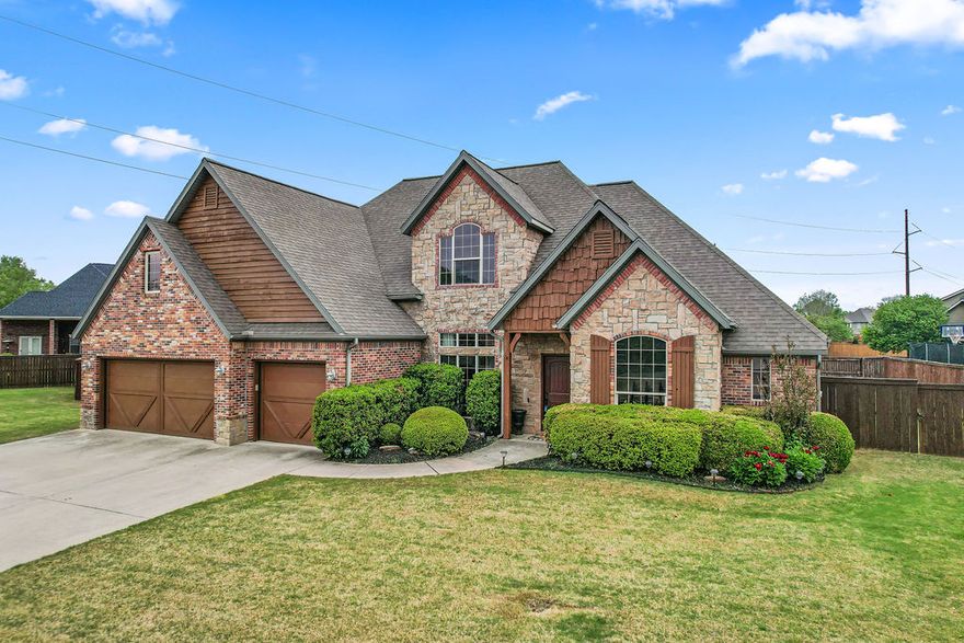 Tucked into the highly sought-after  community, this beautifully designed home blends timeless style with everyday comfort. The thoughtful layout features 3 bedrooms upstairs plus a spacious bonus room, while the main level offers a private primary suite and dedicated office. The inviting living area flows seamlessly into the kitchen and dining spaces, creating the perfect setup for entertaining or cozy nights at home. Large windows fill the home with natural light, and doors from the kitchen, living room, and primary suite all lead outside to your own private pool retreat. Enjoy peaceful mornings and relaxing evenings in the backyard oasis, all just minutes from trails, golf, shopping, dining, the Bentonville Community Center, and the new Walmart Home Office. Quick access to I-49 makes commuting easy while still enjoying one of Bentonville’s most desirable neighborhoods.