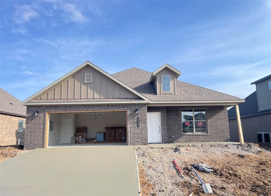 Beautiful New Construction Home in Heritage Ranch Subdivision! This 2,012 SF home has 3 bedrooms, bonus room on 2nd level, spacious open living, abundant storage, and large covered patio. Entry open into the living space, open layout is great for everyday and entertaining, with lots of natural light throughout. Gorgeous LVP flooring throughout the living areas. Living room features a beautiful fireplace feature. The kitchen is the heart of the home with great workspace, counter seating, large pantry, and open to a large dining room. Dining room has access to the covered patio and backyard space. The primary suite is a spacious and relaxing retreat with attached bath featuring a shower, soaking tub, and WIC. Upstairs is a large bonus room, a great second living space, playroom or media room! 2 car garage. Located next to Schools, Aquatic Center, and Parks. Nearby John Brown University and Historic Downtown. Homes contracted now through 12/30 will receive Blinds & Frigidaire Refrigerator at no additional cost!